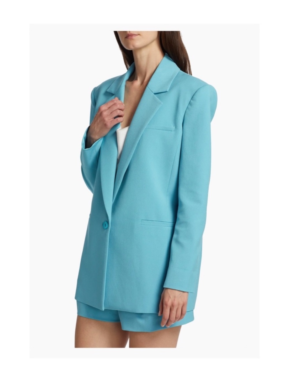New! ALICE & OLIVIA Strong Shoulder Crepe Single Button Blazer & Tailored Shorts - Picture 6 of 13